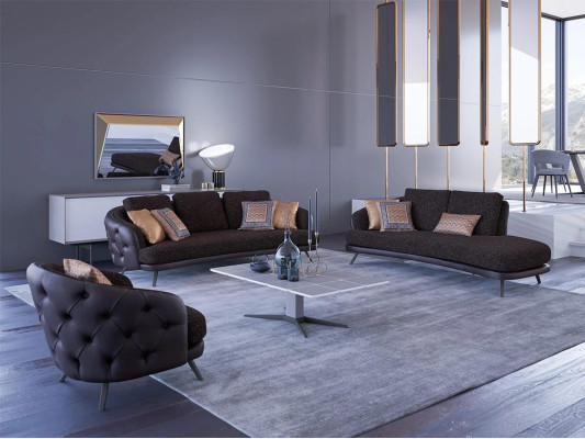 Soggiorno moderno completo Chesterfield 2x divano a tre posti relax nuova poltrona.