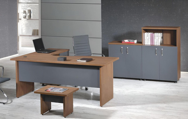 Ufficio completo Arredo ufficio Scrivania Ufficio Tavolo da ufficio Set 4 pezzi Legno Marrone