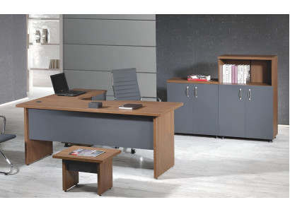 Ufficio completo Tavolo da scrivania d'angolo Mobili per ufficio Set in legno grigio 4 pezzi Arredamento per computer