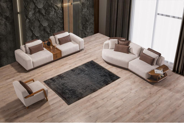 Beige set di divani moderni di lusso 3+2 posti con pouf poltrona set da 3 pezzi.