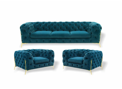 Chesterfield Design Divano 3+1+1 Posti in Tessuto Sofa Set di Divani