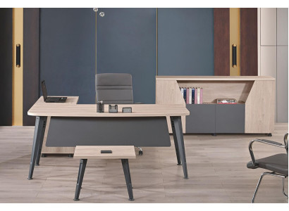 Mobili ufficio mobili per lo studio Scrivania ad angolo Set 3 pezzi legno grigio Tavolo