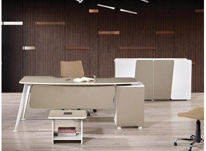 Ufficio completo, mobili per ufficio, scrivania, scrivania per ufficio, set 3 pezzi in legno beige.