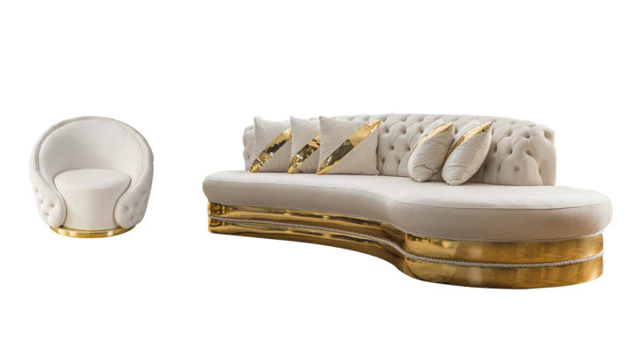 Set sofisticato Chesterfield moderno, set di lussuosi divani, poltrona rotonda, divano a tre posti, 2 pezzi.