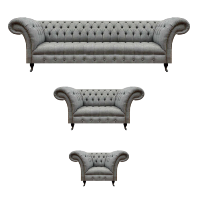 Soggiorno Grigio Set 3 pezzi Lusso Divani Salotto Poltrona Chesterfield