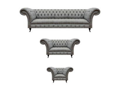 Soggiorno Grigio Set 3 pezzi Lusso Divani Salotto Poltrona Chesterfield