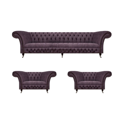 Design Chesterfield di lusso, divano imbottito e set di sedili in tessuto di tappezzeria.