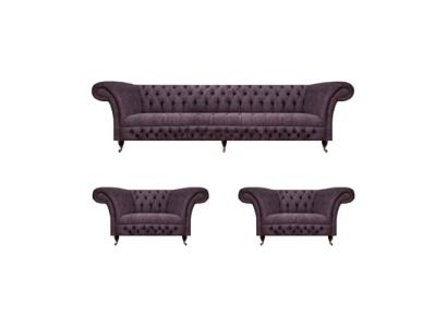 Design Chesterfield di lusso, divano imbottito e set di sedili in tessuto di tappezzeria.