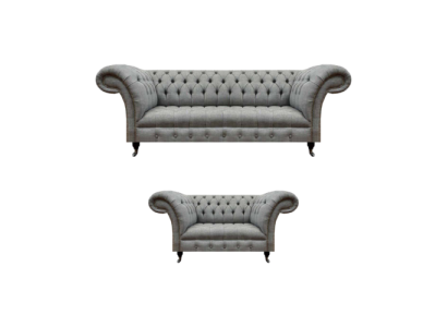 Chesterfield grigio set soggiorno completo divano a tre posti poltrona di lusso nuovo