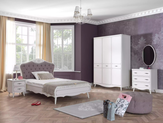 Chesterfield letto per ragazzi letto 120 cm camera dei bambini Set 5 pezzi Tessuto grigio