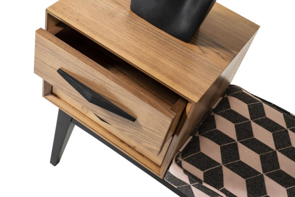 Banco Imbottito Pouf Banco Tessuto Marrone Legno Stile Di Lusso Design Nuovo