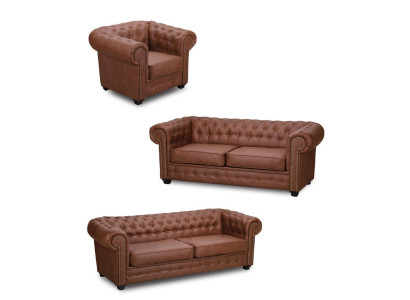 Sofà Chesterfield 3+2+1 salotto mobile set divano tessuto tessile