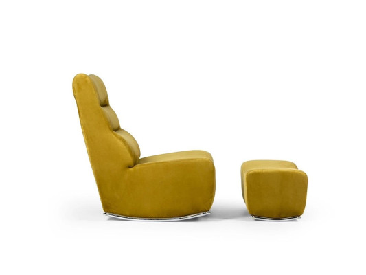 Giallo lusso completo poltrona con poggiapiedi, arredamento soggiorno tessuto design.