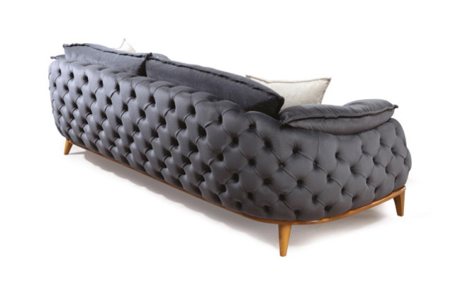 Chesterfield con rivestimento in legno e tessuto, set di divani con 3 posti 331 imbottiti.