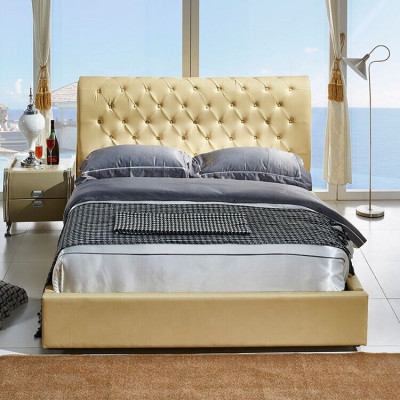 Beige Chesterfield Letto Design Camera da Letto Inglese Tessuto Imbottito