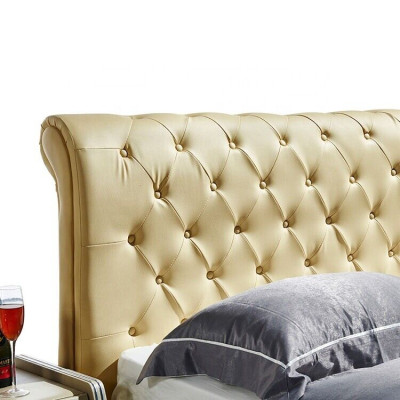 Beige Chesterfield Letto Design Camera da Letto Inglese Tessuto Imbottito