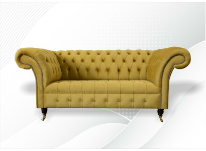 Chesterfield Design Divano di lusso Divano Divano Set Sedile in pelle Tessuto Giallo Nuovo